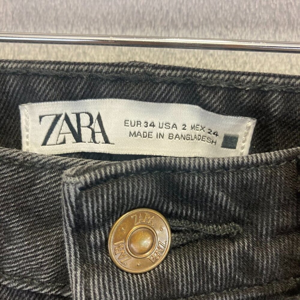 ZARA Raw Hem Jeans Size 2 Black Denim High Waist Straight Leg 27.5" Inseam Punk - Picture 3 of 14
